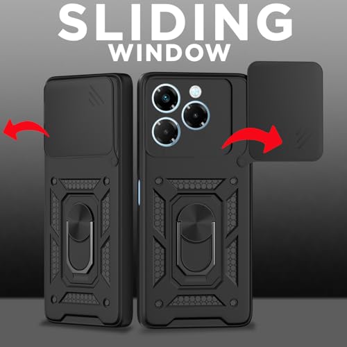 Image of Outlouders Back Cover for Infinix Note 40x 5G | D10 Tough Armor 360 Protection Case with Sliding Camera Shield & Ring Holder Stand Bumper Case (Black)