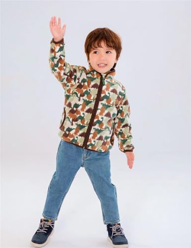 Image of Kids Printed Fleece Jacket Sherpa Lined Lightweight Zip | Toddler Baby Boys Girls Autumn Winter Warm Outerwear Soft Polar Fleece Car Seat Friendly Zip Up Coat