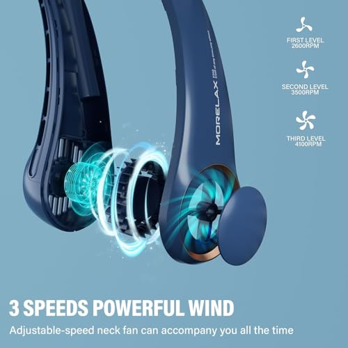 Image of Morelax Neck Fan, USB Rechargeable Personal Fan,Hand Free Bladeless Portable Fans,4000 mAh, 3 Speeds,Large Air Faster softer 360 Cooling, Ultra Quiet,Gift Suitable for Home, Office, Travel, Sports
