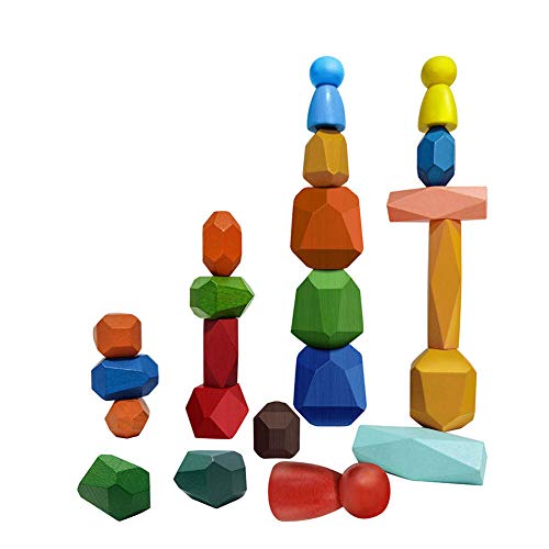 Audior Wooden Stacking Balancing Blocks Rocks, 22 Pieces Stacking Stone Set Game Children Educational Christmas Toy, Made in Wood Block for Developing Ability of Kids