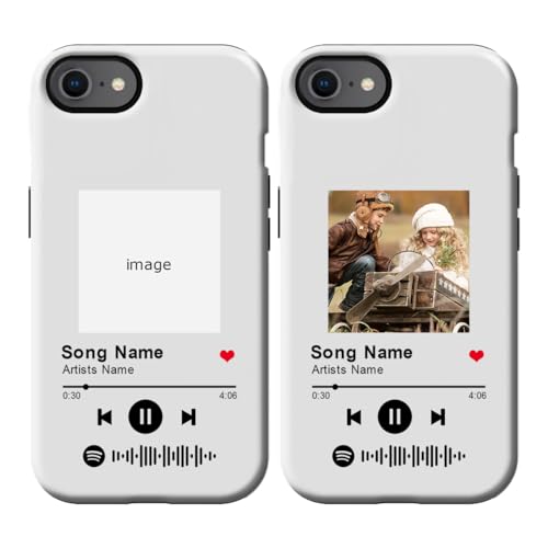 Klsify Custom Case for iPhone 7/8/SE 2020/SE 2022/SE2/SE3/SE 2nd/3rd Gen Spotify Photo Personalized Customizable Music Player Song Plaque Picture Customize Design Dual Layer Soft Hard Glossy Cover