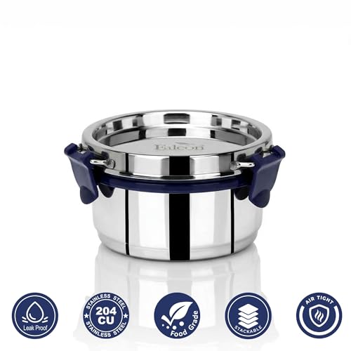 Image of PDDFALCON Stainless Steel EcoNxt Clover Lunch Box Set of 3 containers with Insulated Bag, BIS Certified, Jindal Seal & Made in India (Navy Blue - 1000ml)