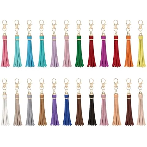 HOVEOX 24 Pieces Faux Leather Tassels Artificial Leather Tassels Bulk Keychain Tassels Leather Tassels for Keychain Making and Craft (Mixed Color) Cover
