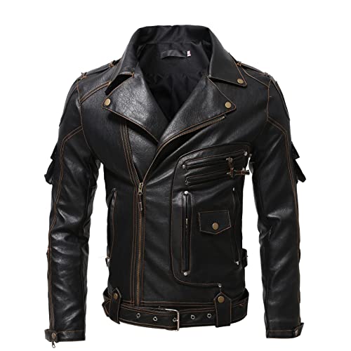 Veste en cuir synthétique à poche extérieure et coupe streetwear