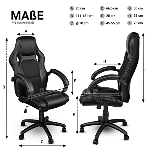 TRESKO Racing Chefsessel Bürostuhl Drehstuhl 14 Farbvarianten, gepolsterte Armlehnen, Wippmechanik...