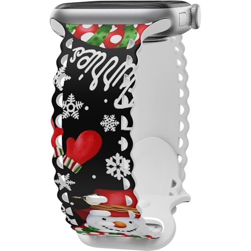 Image of Compatible with Apple Watch Band 41mm 40mm 38mm 49mm 45mm 44mm 42mm Women Girl, Christmas Hollow Soft Silicone Sports Strap For iWatch Ultra SE Series 10 9 8 7 6 5 4 3 2, Snowman-42
