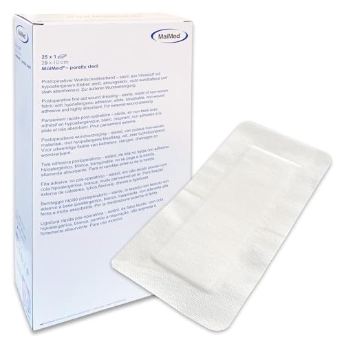 MaiMed porefix steril Pflaster Sterile Wundpflaster 25x10 cm - Wundverband steril Pflaster sensitiv - 25 Stück einzeln verpackt - Latexfrei