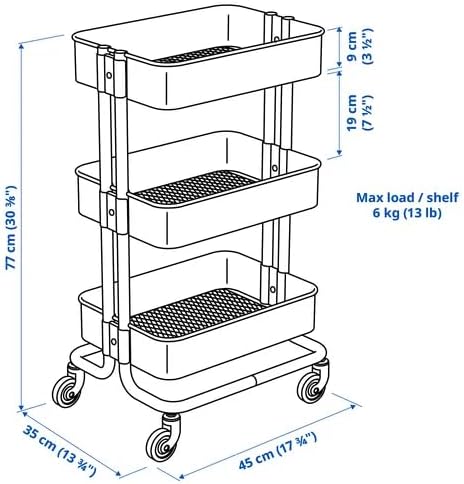 3-Tier Metal Rolling Cart with Bamboo Lid – Multi-Purpose Mobile Storage Organizer on Wheels for Kitchen, Home, or Office – White, 13.75 x 17.75 x 30.63 Inches