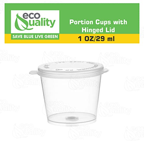 EcoQuality [50 Pack] 1 Oz Leak Proof Plastic Condiment Souffle Containers with Attached Lids - Portion Cups with Hinged Lid Perfect for Sauces, Samples, Slime, Jello Shot, Food Storage & More! - Thumbnail 5