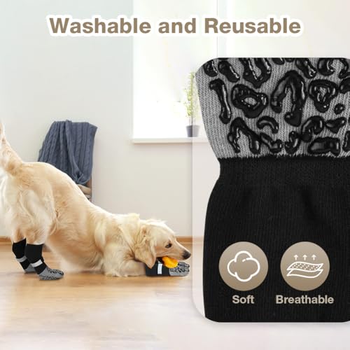 Adiwo Hundesocken Anti Rutsch, 2 Paar Hunde Socke, Hundeschuhe Mit Verstellbaren Riemen, Hundeschuhe Pfotenschutz Outdoor Inneneinsatz, L