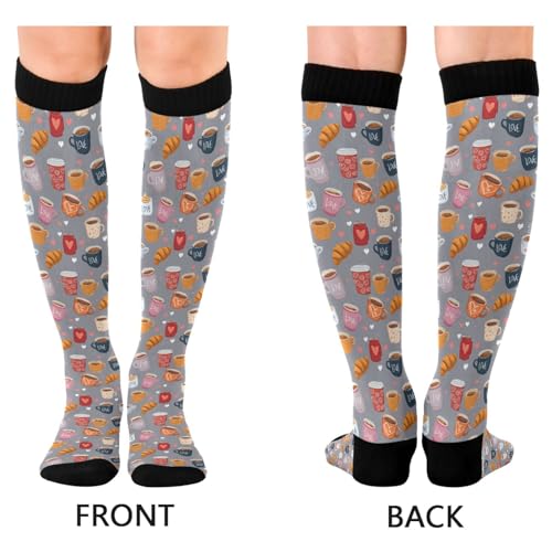 Image of Pigsaly Ceramic Mugs Coffee Cups Womens Knee High Socks Love Compression Socks Athletic Tube Sock Outdoor Sport Socks