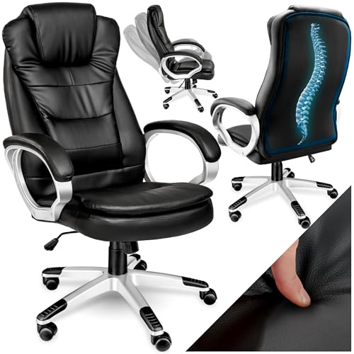 tectake® Poltrona da Ufficio Ergonomica, Sedia Ufficio con Imbottitura Extra Spessa, Poltrona con Poggia-testa Rinforzato, Regolazione Altezza con Molla a Gas, Inclinazione Personalizzabile - Nero