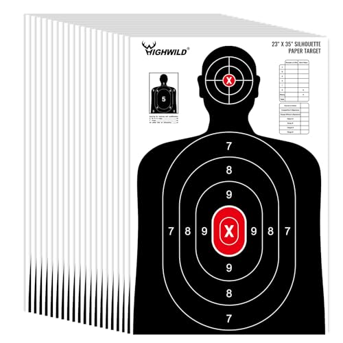 Highwild Shooting Range Silhouette Paper Target - 23X35 Inches - Suitable for Handguns, Rifles, Airguns, BB Guns (20 Pack, White & Black)
