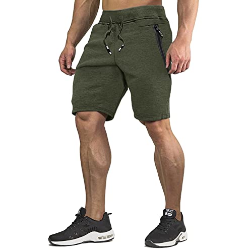 Image of CRYSULLY Men's Cotton Joggers Casual Workout Shorts Running Shorts with Zipper Pockets 1703