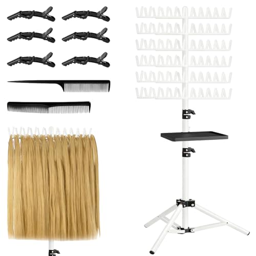 Support pour extensions capillaires à 144 broches avec plateau, pinces à cheveux et peignes - Support pour extensions capillaires - Réglable en hauteur et pliable