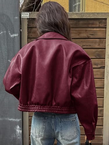 Chic Burgundy Leather Jacket for Women: Short, Casual, and Perfect for Fall-Winter Style - Image 2