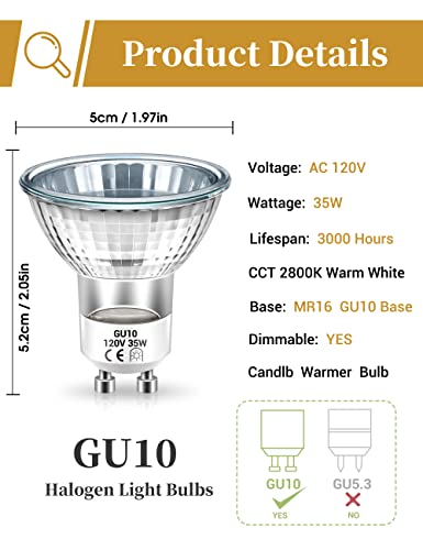 Halogen Light Bulbs, Doresshop Gu10 Bulb, 35 Watt Dimmable Mr16 Light Bulb, Replacement Bulb For Candle Warmer, Wax Warmer Bulbs, Candle Warmer Light Bulbs For Track Light, Recessed Light, 3 Pack #TOP1