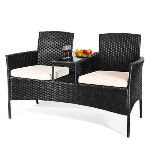 LIFEZEAL Rattan Gartenbank mit Tisch, Gartensessel Gartensofa für 2...