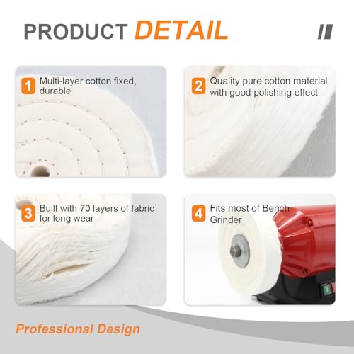 Image of SCOTTCHEN Buffing Polishing Wheel 6 inch (70 Ply) Extra Thick for Bench Grinder Tool with 1 /2 inch Arbor Hole 2 PCS