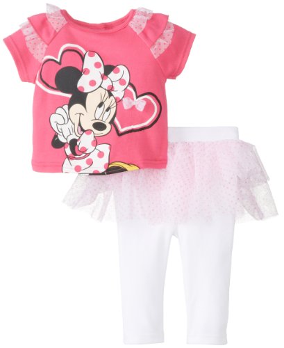 Disney Baby Baby-Girls Newborn Pink Glo 2 Piece Minnie Mouse Skegging Set with Ruffles, Pink Glow/Arctic White, 6-9 Months