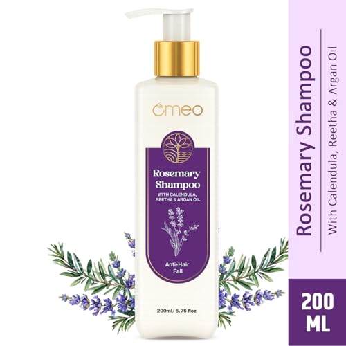 Image of Omeo Rosemary Anti-Hair Fall Shampoo 200ml with Rosemary, Argan Oil, Reetha, Shikakai, Peppermint & Thuja | Controls Hairfall, Hair Damage & Promotes Hair Growth All Hair Types- Woman & Man