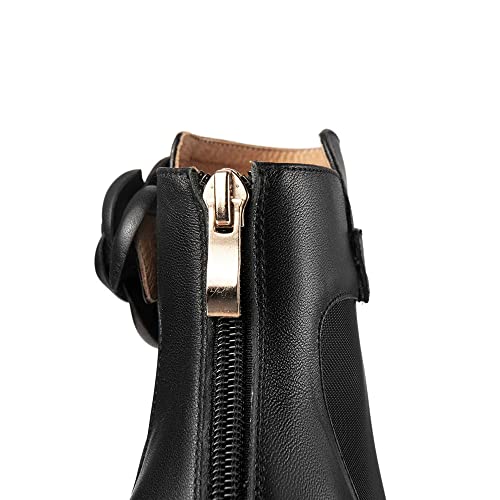 TinaCus Women's Pointed Toe Genuine Leather & Mesh Handmade Flower Décor Mid Heels Back Zipper Stylish Ankle Boots4