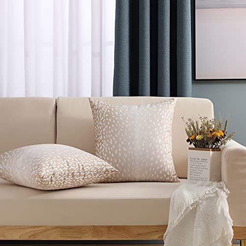 Set Of 2 Antelope Pillow Covers, 20X20 Inch Soft Linen Faux Fawn Animal Print Modern Euro Throw Pillow Covers, Square Neutral Accent Pillow Case Sham For Couch Sofa Bedroom Decorative Beige And White #TOP2