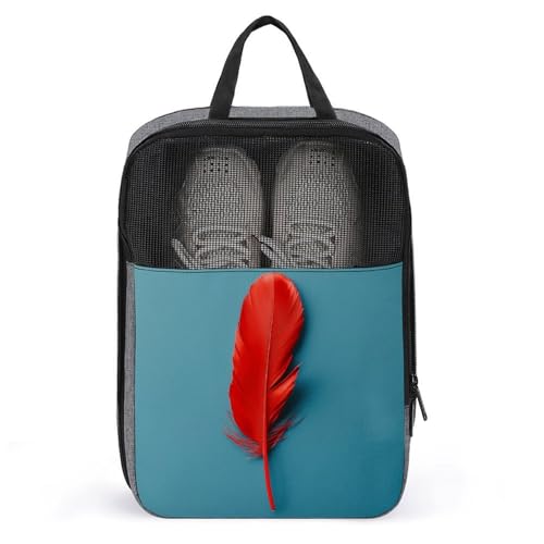 Bolsa de almacenamiento de zapatos de viaje impermeable con asa y plumas rojas