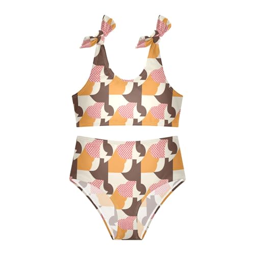 Houndstooth Brown Classical Girl Two Piece Kids Bikini Set Beach Swimsuit Swimwear Adjustable Shoulder Strap3