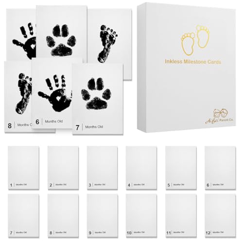Image of Baby Inkless Milestone Cards Hand Casting Kit Ink Print Hand and Footprint Kit Dog or Cat Pet Paw Print Kit Baby Newborn Footprint Kit Photo Album Keepsake Book Feet Stamp (Single FineGift Set)