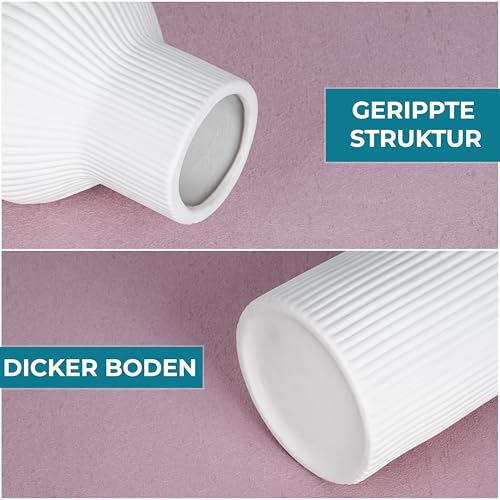 Winter Shore Keramik-Vase Weiß - Weiße Vase Deko für Blumen - Blumenvase Modern für Inneneinrichtung - Pampasgras Vase für den Schreibtisch im Büro, Wohnzimmer - Elegante Vase Keramik – Bild 4