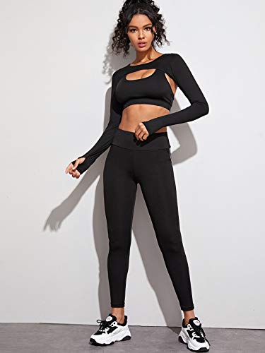 Sweatyrocks Women's Stretch Cutout Yoga Sports Tee Long Sleeve Crop Top T Shirts Black Small #TOP4