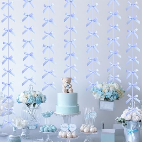 Image of Blue Ribbon Bow Hanging Garland Banner for Baby Shower Blue Bow Party Decorations Girls Bow Birthday Decoration Tying The Knot Bridal Shower Party Room Decor 6pcs