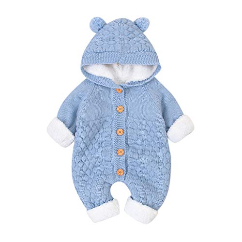 Children Warm Tops Newborn Infant Baby Plus Velvet Winter Warm Coat Knit Outwear Hooded Jumpsuit 0-24Months