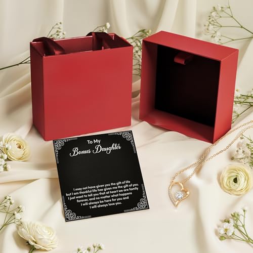 To My Bonus Daughter Necklace, Gifts For Bonus Daughter, Step Daughter Necklace From Stepmom, Step Daughter Gifts From Stepdad, Jewelry Box Gift Pendant For Bonus Daughter.4