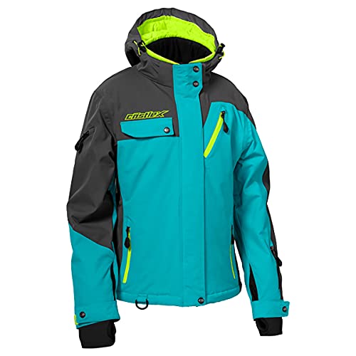 Castle X Women's Powder G3 Snowmobile Jacket w/Fixed 3M Thinsulate (Turquoise/Charcoal/Hi-Vis - 2X-Large)