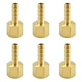 (6 Pack) Besosay 1/4 Inch Hose Barb to 1/4 Inch NPT Female Thread Fitting, Brass Quick Connector Coupler Adapter Reducer Air M Type Fitting, Quick-Connect Fitting