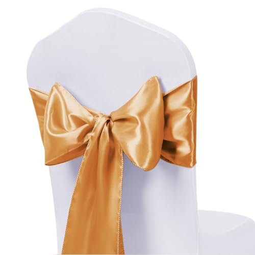 WENSINL Pack of 50 Wedding Satin Chair Sashes Gold Bows 7x108inch Ribbon Fabric Bands for Banquet Party Hotel Restaurant Ceremony Event Chairs Knots Ties Decorations - Gold, 50PCS
