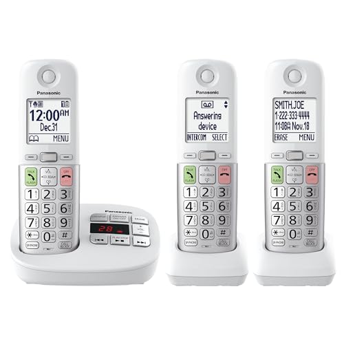 Panasonic Cordless Phone, Easy to Use with Large Display and Big Buttons, Flashing Favorites Key, Built in Flashlight, Call Block, Volume Boost, Talking Caller ID, 2 Cordless Handsets – KX-TGU433W