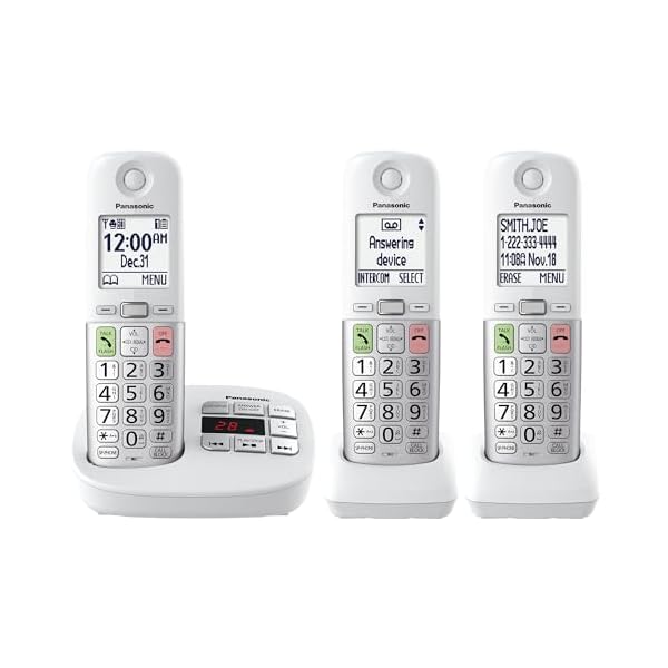 Panasonic Cordless Phone, Easy to Use with Large Display and Big Buttons, Flashing Favorites Key, Built in Flashlight, Call Block, Volume Boost, Talking Caller ID, 2 Cordless Handsets – KX-TGU433W