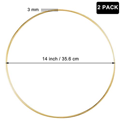 image for LULARINE 2 Pack 14 Inch Large Metal Floral Hoop Wreath Macrame Gold Ho