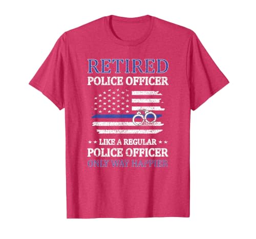 Retired Police Officer Policeman Blue Line Flag Cop T-Shirt, Men, Red Heather, Medium