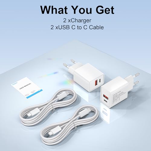 NIBIKIA 2Pack USB C Ladegerät Ladekabel für iPhone Air 17 16 15 Pro/Pro Max, 25W 2-Port USB C Power Adapter Schnellladekabel für iPad Pro/Air, Schnellladegerät Stecker mit 2M Kabel