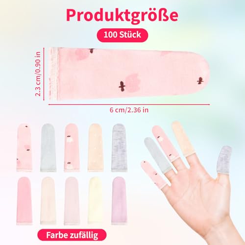 Pretwad 100 Stück Fingerlinge, mehrfarbig, aus Baumwolle, atmungsaktive Finger- und Zehenschützer, Daumenlinge, Komfort-Fingerspitzenschutz, Schutzpolster, Fingerspitzenschutz, Farbe zufällig