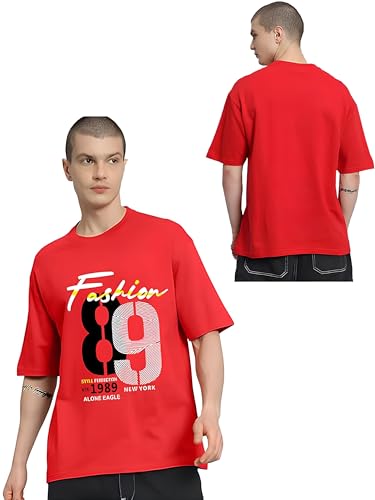 Image of Men's 100% Cotton Round Neck Printed Oversized T-Shirt
