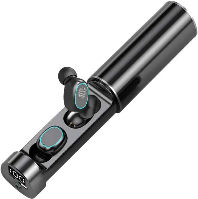 N21 Earbuds inside their charging case, showing a digital battery display
