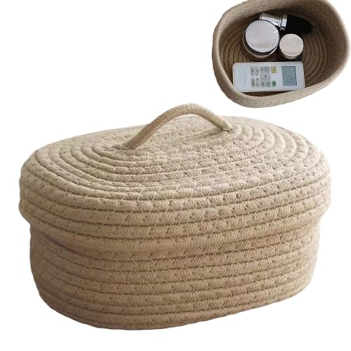 Xijobido Cesta de almacenamiento tejida – Cestas organizadoras de cuerda de algodón con tapa para cosméticos – Caja de almacenamiento grande para guardar teléfonos, toallas, cosméticos, ropa pequeña