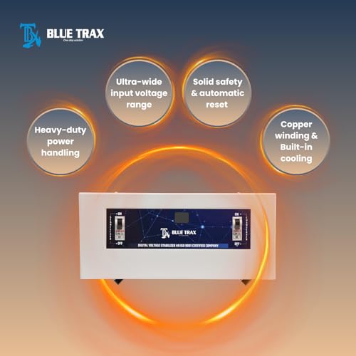 Image of BLUETRAX 3 KVA 2400W Voltage Stabilizer for Main Line | 90V-300V | Copper Table Top Automatic Digital Multipurpose | Heavy Duty | 10 Years Warranty