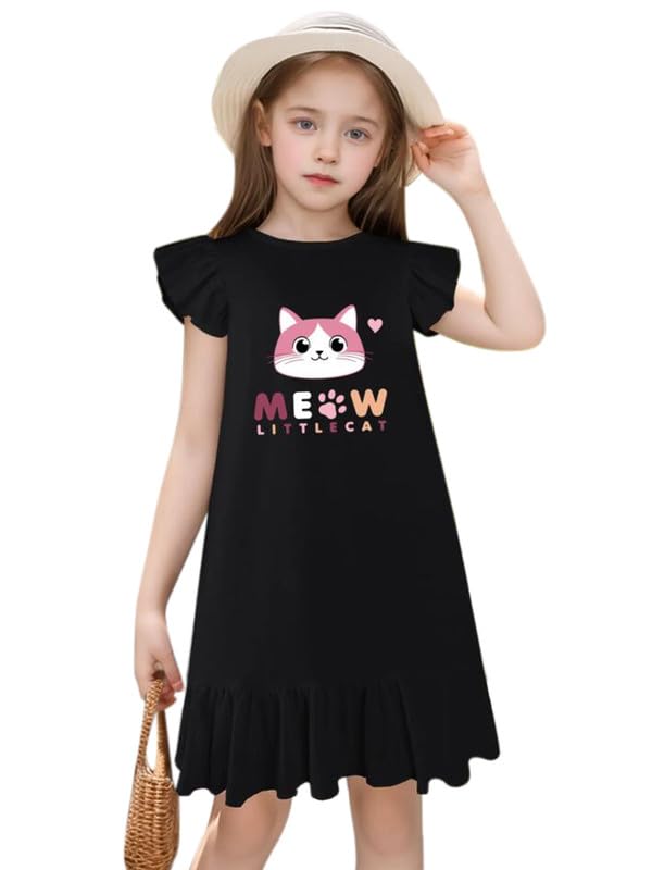 MyFav Girls Dresses Cute Midi Summer Casual Print A-Line Dress Sundress