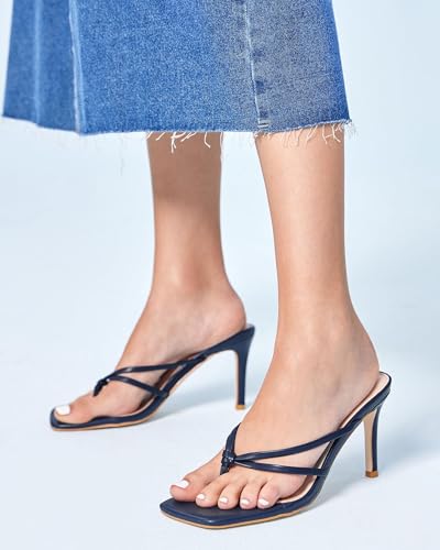 Image of Coutgo Womens Heeled Sandals Strappy Square Toe Flip Flops Fashion Thong Slip on Stiletto Sandals